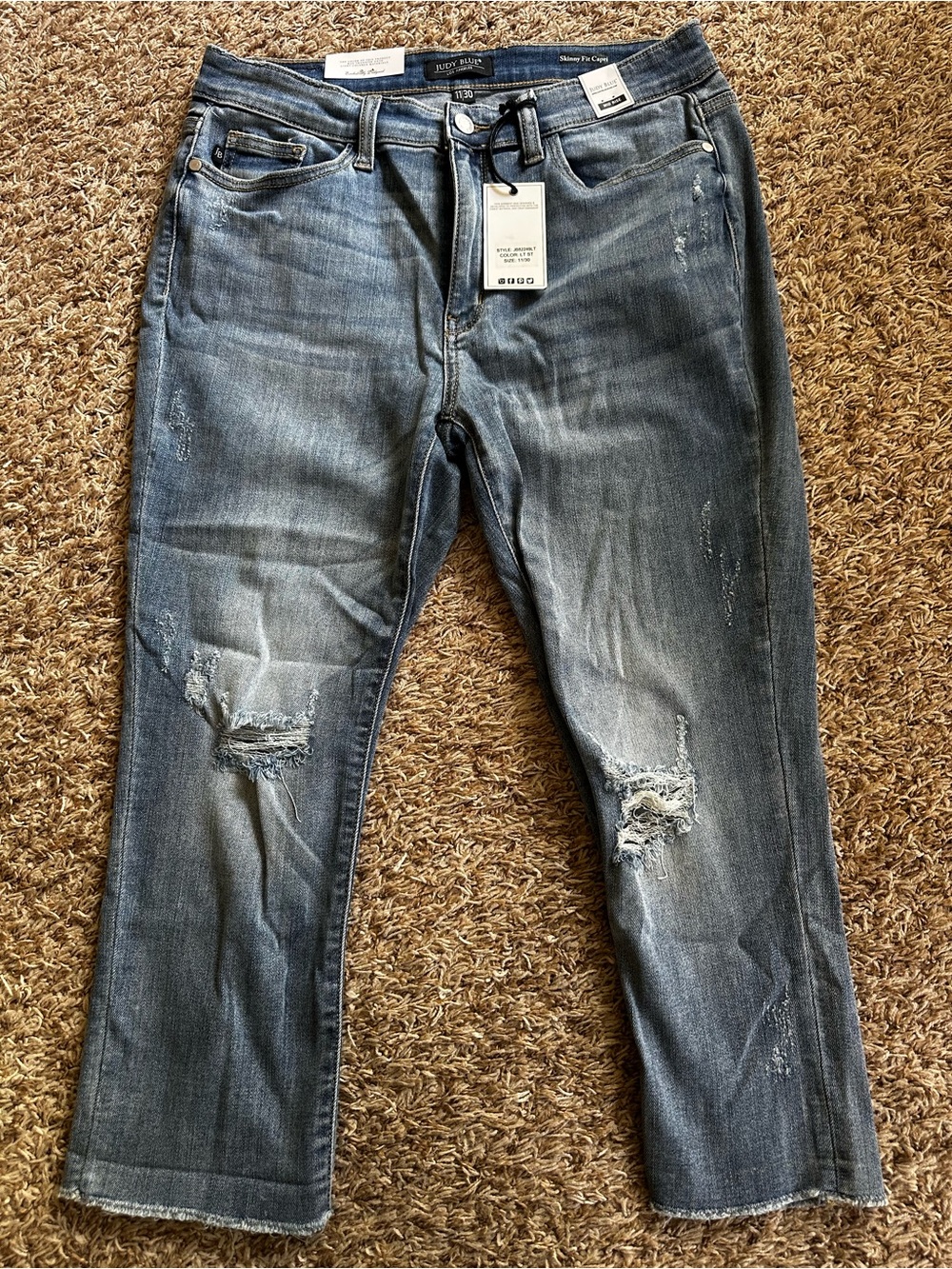 Judy Blue Faded Blue Slim Straight Distressed Jeans